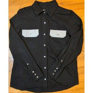 CALVIN KLEIN Women's Jeans Denim Shirt Button Up Sz L Black White Cowgirl EUC